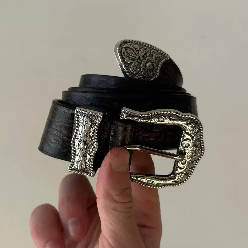 y2k style engraved brown american western design belt